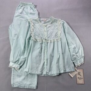 Vintage Barbizon Pajama Set Women Large Aqua Embroidered Lace New Old Stock USA